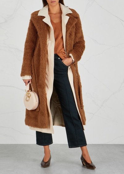 SIES MARJAN Devin brown shearling layered trench coat – chic winter coats