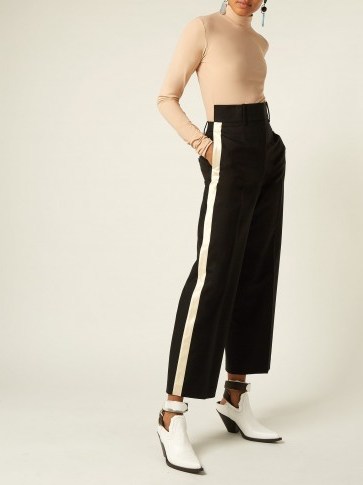 HELMUT LANG Silk-trimmed black crepe trousers ~ cream side stripe pants - flipped