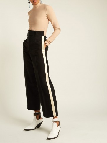 HELMUT LANG Silk-trimmed black crepe trousers ~ cream side stripe pants
