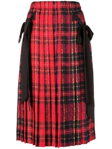 SIMONE ROCHA Red tartan pleated bow skirt
