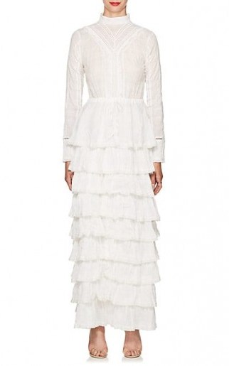 SIRTHE LABEL Lucille Embroidered Ivory Cotton Maxi Dress ~ feminine tiers - flipped