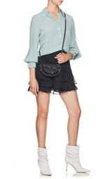 SIRTHE LABEL Ruffle Dot-Print Silk Miniskirt ~ navy-blue tiered mini skirt