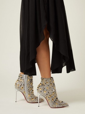 CHRISTIAN LOUBOUTIN So Full Kate 100 silver leather stud-embellished ankle boots ~ luxe metallic booties - flipped