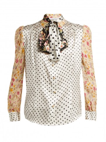 EDELTRUD HOFMANN Sofi contrast-panel mixed print silk blouse ~ retro look clothing