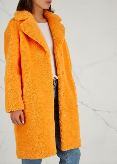 STAND Camille orange faux shearling coat / bright classic-style outerwear