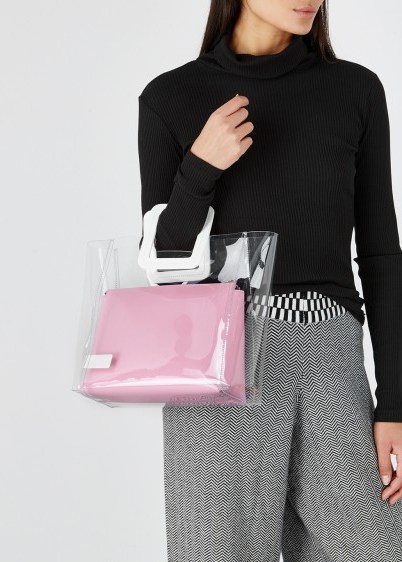 STAUD Shirley PVC and pink leather tote / clear handbag - flipped