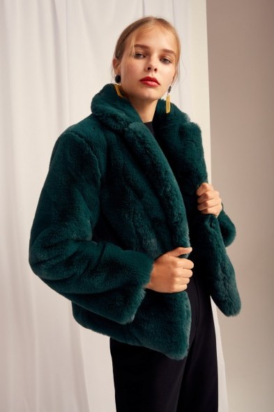 KEEPSAKE STAY WITH ME FUR COAT Emerald – fluffy green winter jacket - flipped