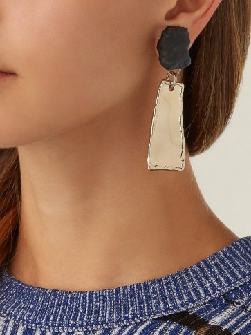 PROENZA SCHOULER Stone and metal hammered charm clip-on earrings ~ modern statement drops - flipped