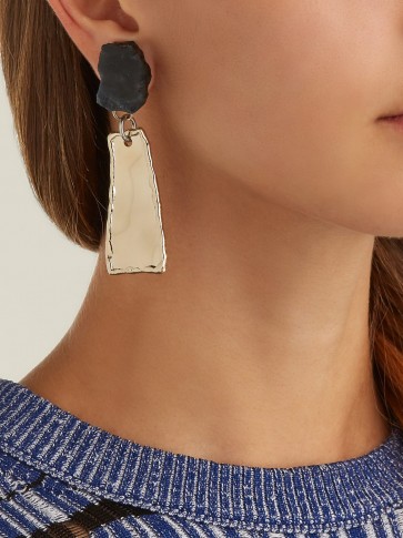 PROENZA SCHOULER Stone and metal hammered charm clip-on earrings ~ modern statement drops