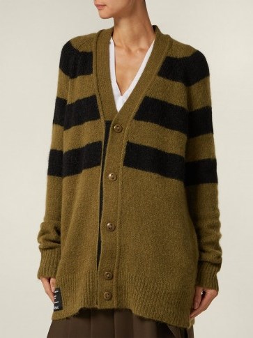 PSWL Black and Green Striped cardigan ~ utilitarian style knitwear - flipped