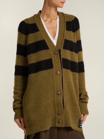 PSWL Black and Green Striped cardigan ~ utilitarian style knitwear