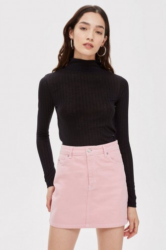 Topshop Sugar Pink Denim Skirt | girly mini