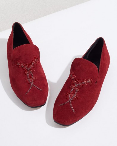 JIGSAW SURI EMBROIDERED SLIPPER Wine / rich red beaded loafers