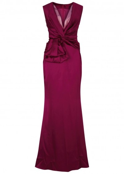TALBOT RUNHOF Raspberry bow-embellished satin gown ~ standout event wear - flipped