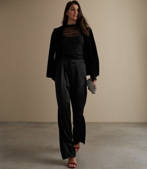 REISS TARIANNA WIDE LEG TROUSERS BLACK ~ chic floaty pants - flipped