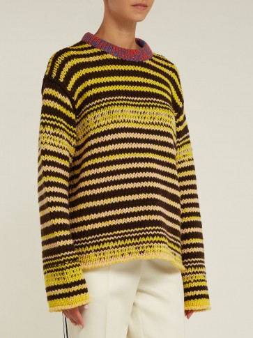 TCALVIN KLEIN 205W39NYC Television striped wool sweater ~ yellow drop shoulder jumper