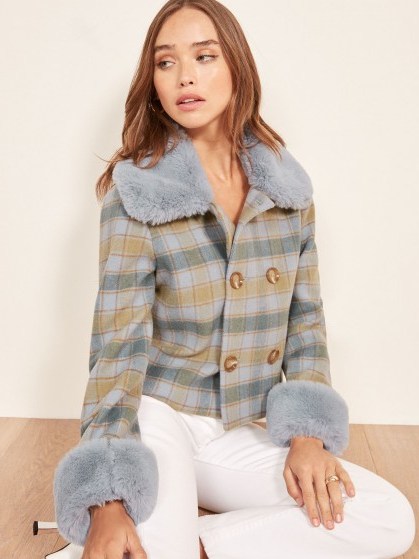 Reformation Templeton Coat in Blue Plaid | beautiful luxe style winter jacket - flipped