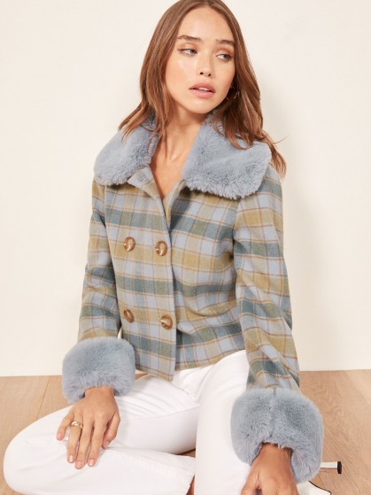 Reformation Templeton Coat in Blue Plaid | beautiful luxe style winter jacket