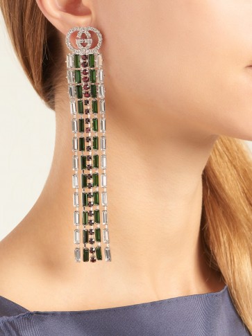 GUCCI Tennis crystal-embellished brass drop earrings