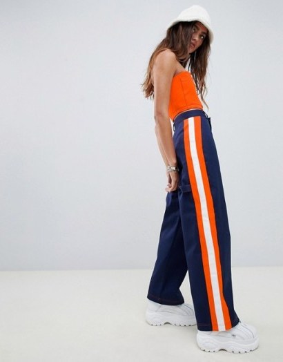 The Ragged Priest trousers with side stripe in navy – sporty fashion - flipped