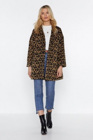 NASTY GAL This Ones Fur You Leopard Coat in camel. WILD ANIMAL PRINTS - flipped