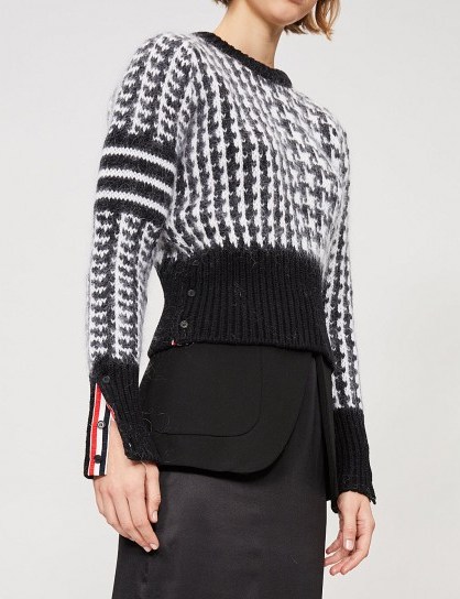 THOM BROWNE Dogstooth wool-mohair jumper Black/White / houndstooth check sweater - flipped