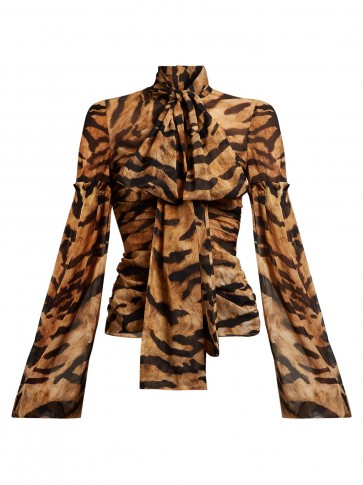DOLCE & GABBANA Tiger-print silk-blend chiffon blouse ~ glamorous animal prints ~ pussy bow ~ vintage style
