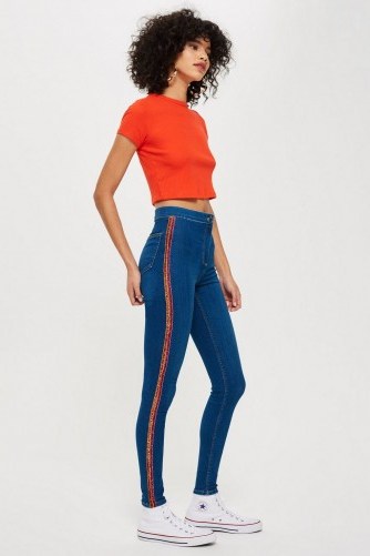 Topshop Tinsel Side Stripe Joni Jeans in Indigo | embellished skinnies - flipped