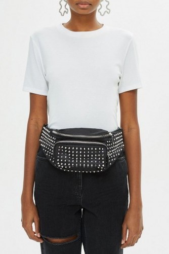Topshop Tokyo Studded Bumbag in Black | chunky fanny pack - flipped