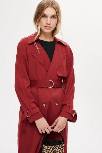 TOPSHOP Burgundy Trench Coat – red belted mac - flipped