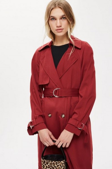 TOPSHOP Burgundy Trench Coat – red belted mac