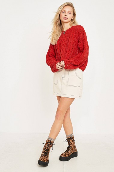 UO Red Cable Knit Chenille Jumper | autumn knitwear | loose dropped sleeves | soft feel