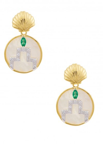 V JEWELLERY 18ct gold-plated sterling silver drop earrings ~ small deco style discs - flipped