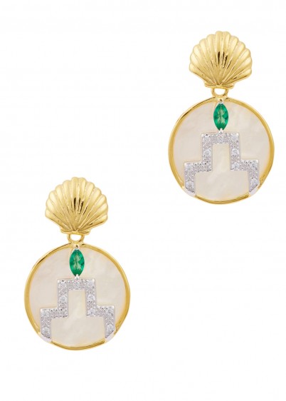 V JEWELLERY 18ct gold-plated sterling silver drop earrings ~ small deco style discs