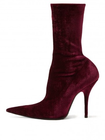 BALENCIAGA Burgundy Velvet sock boots - flipped