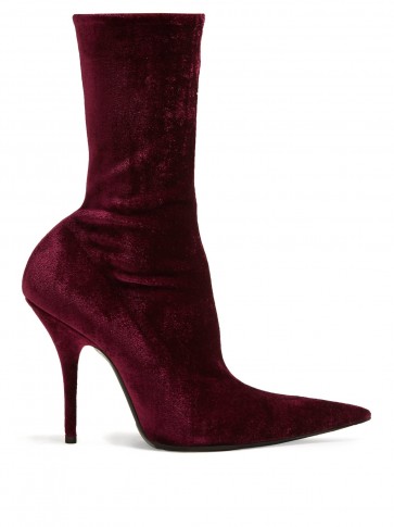 BALENCIAGA Burgundy Velvet sock boots