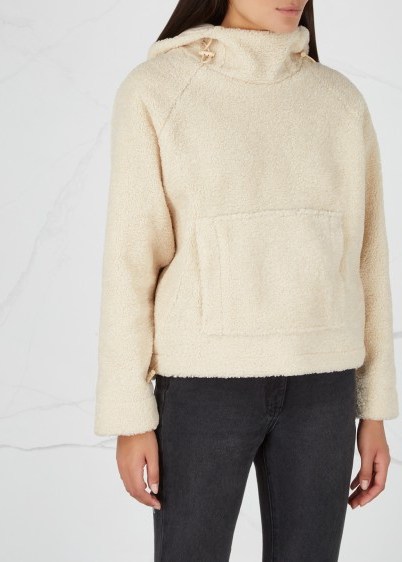 VINCE Cream hooded faux-shearling jumper ~ luxe winter hoodie - flipped