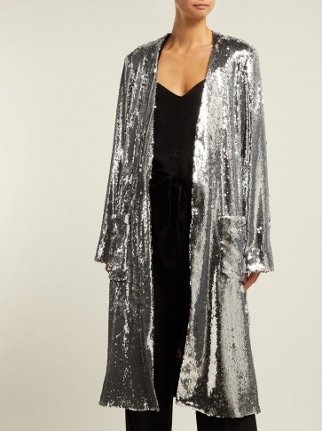 RACIL Vivien silver sequinned coat ~ metallic evening wear