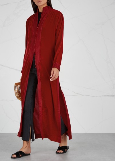 WE ARE LEONE Marrakesh red velvet maxi jacket ~ long boho style coat ~ luxe outerwear ~ bohemian look