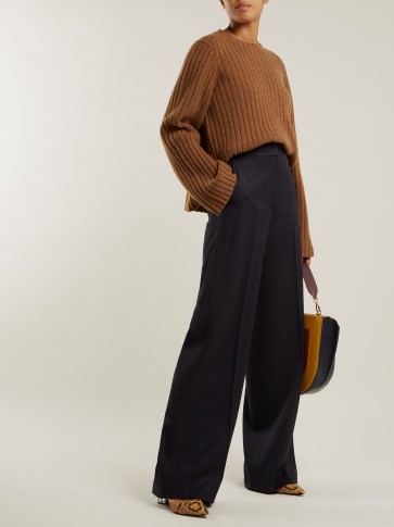 STELLA MCCARTNEY Wide-leg high-rise navy wool trousers