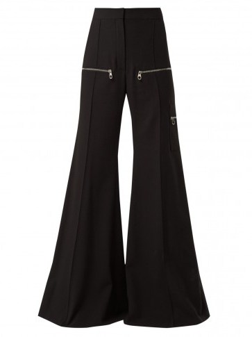 CHLOÉ Black Wide-leg virgin-wool blend trousers ~ 70s style extreme flares - flipped