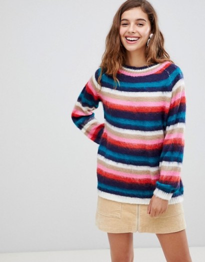 Willow & Paige fluffy knit jumper in stripe multi | soft crew neck sweater