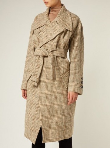 VIVIENNE WESTWOOD Wilma belt-fastening beige tartan wool coat ~ stylish winter coats - flipped