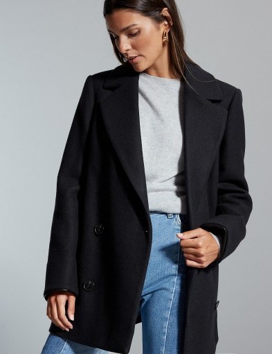 AUTOGRAPH Wool Rich Double Breasted Peacoat Navy Mix / stylish M&S coat - flipped