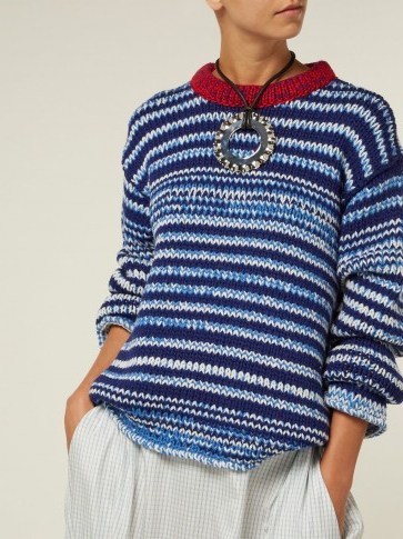 CALVIN KLEIN 205W39NYC Zig-zag knit blue wool sweater ~ chic chunky jumper - flipped