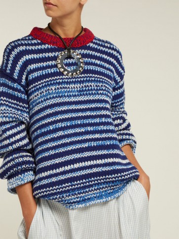 CALVIN KLEIN 205W39NYC Zig-zag knit blue wool sweater ~ chic chunky jumper