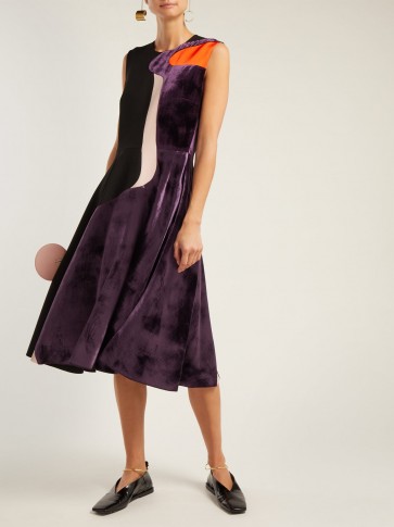 ROKSANDA Abstract purple velvet-panel cady dress ~ luxe sleeveless fit and flare