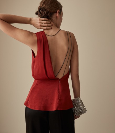 REISS ADALEE STRAPPY BACK TOP RED ~ glamorous open back detail