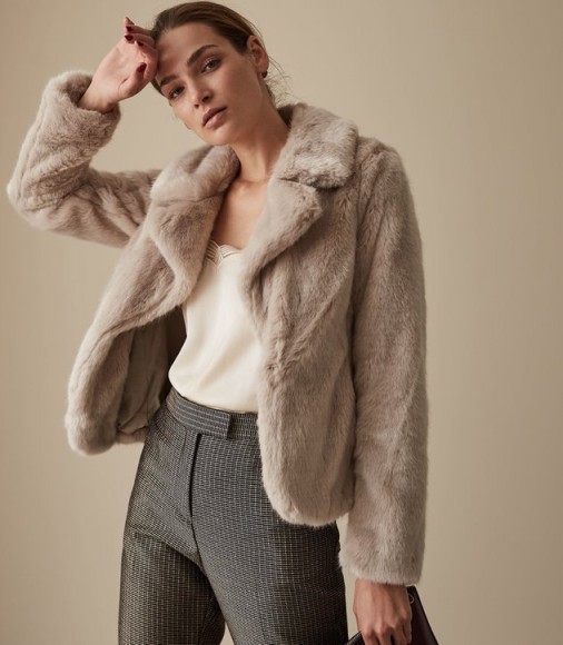REISS AILA FAUX FUR JACKET NEUTRAL ~ a touch of luxe
