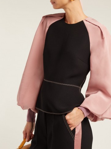 ROKSANDA Alana balloon-sleeve pink and black crepe and satin blouse ~ colour block clothing